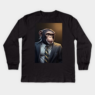 Adorable Monkey In A Suit - Fierce Chimpanzee Animal Print Art For Fashion Lovers Kids Long Sleeve T-Shirt